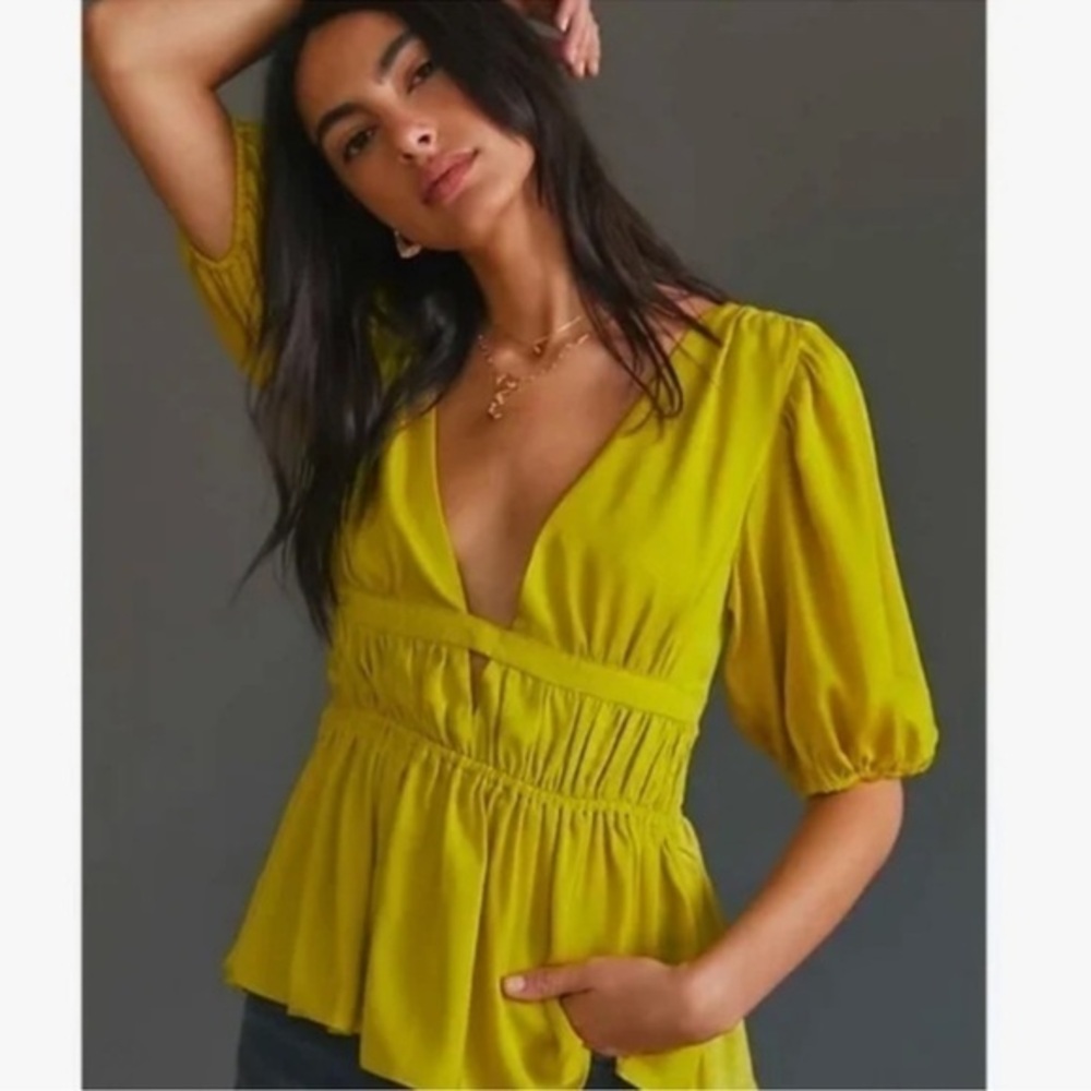 NWT Anthropologie Dolan Left Coast Cut out v-neck blouse top bright green S